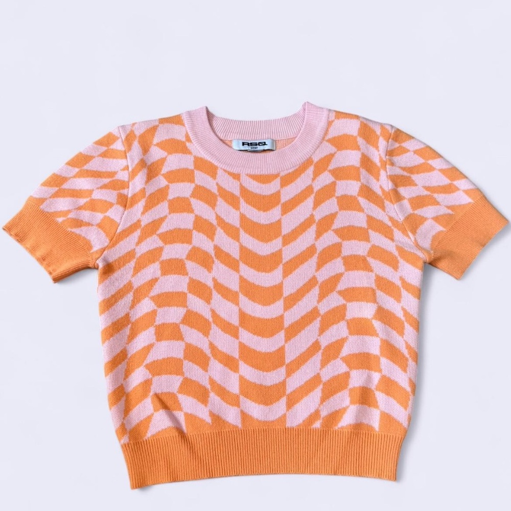 RSQ Checker Crop Top - Orange and Pink - Small